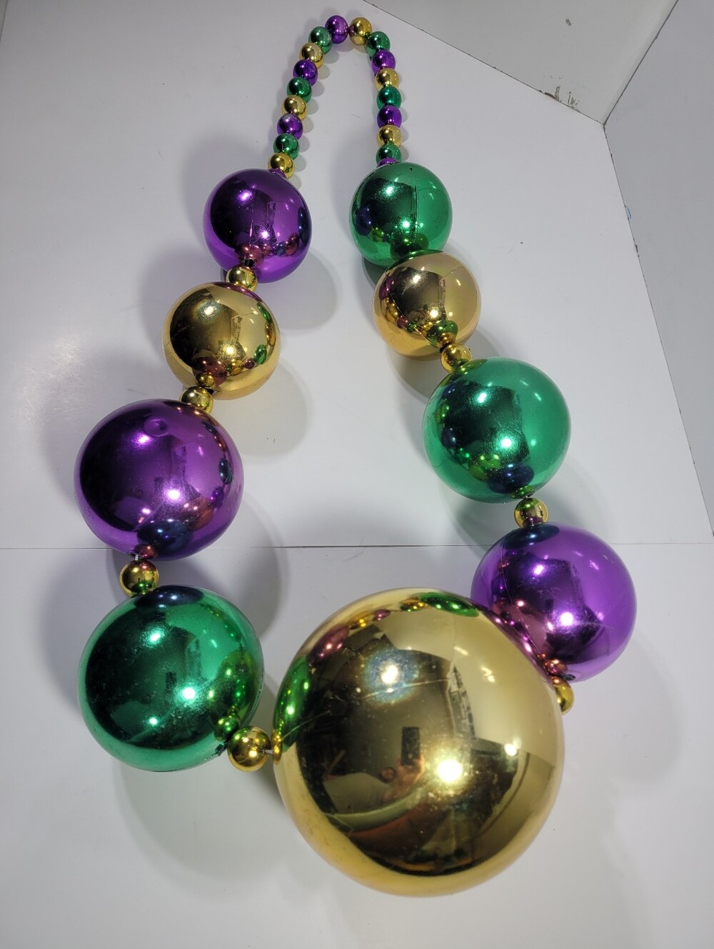 Jumbo Mardi Gras Beads Big Ball Necklace New Orleans Graduated Purple Green Gold
